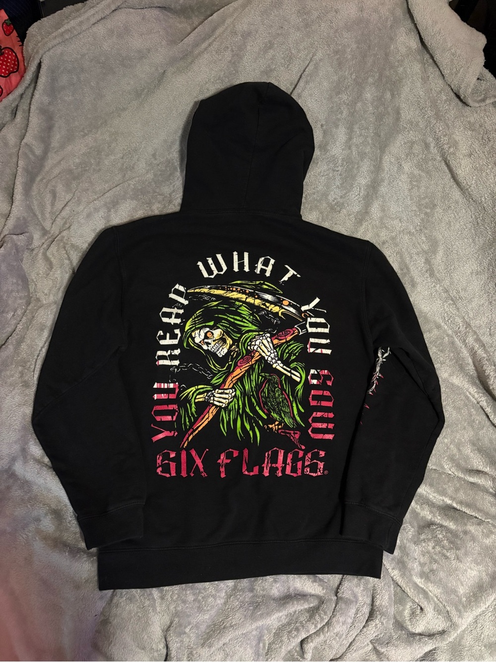 black six flags fright fest grim reaper hoodie